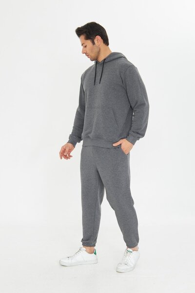 TRENDHİLL Без шнурка, 3 нитки, бавовняний, базовий, з капюшоном, унісекс, спортивний костюм 5737