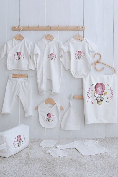 Tuğba Kuğu Organic 11-Piece Hospital Release - for Baby - Elephant in a Pink Balloon