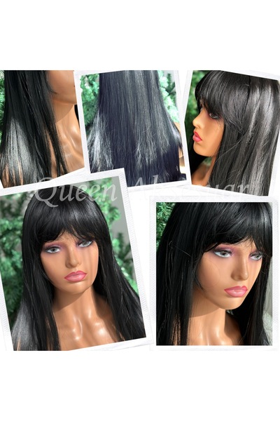 Queen Nelly İthal lüks fiber ısıya dayanıklı düz uzun kahküllü saç kadın peru...