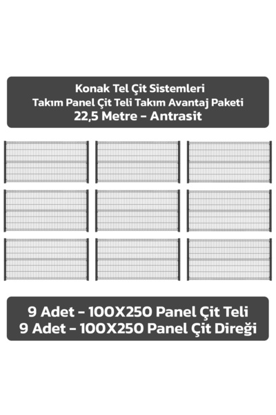 Konak Tel Çit Aksaray 9 Adet Takım Bahçe Panel Çit 100x250 cm 55X150 mm 4.00 ...