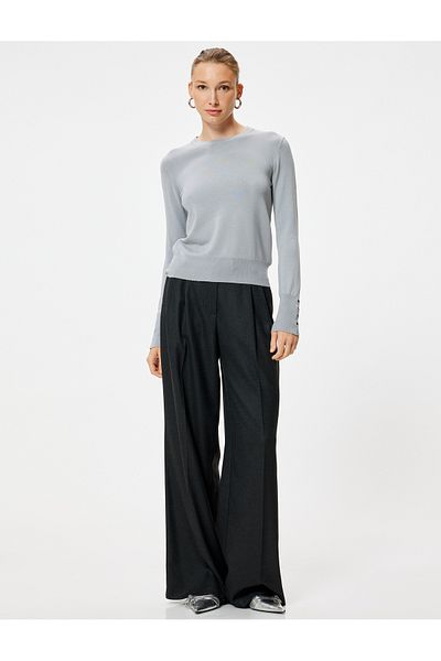 Koton Basic Knitwear Sweater Button Detailed Long Sleeve Round Neck