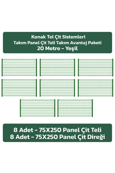 Konak Tel Çit Aksaray 8 Adet Takım Bahçe Panel Çit 75x250 cm 55X150 mm 4.00 G...