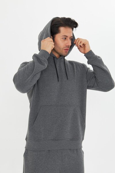 TRENDHİLL Без шнурка, 3 нитки, бавовняний, базовий, з капюшоном, унісекс, спортивний костюм 5737