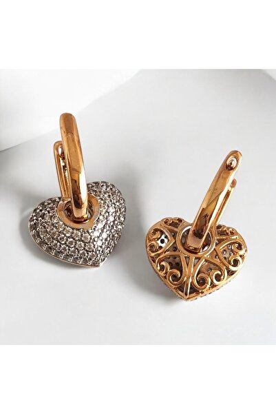 XUPING JEWELRY Zirkon Taşlı Bombeli İki Renkli Şık Kalp Küpe