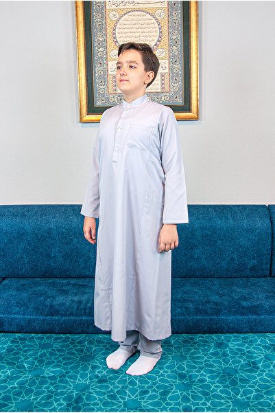 Boy Hajj Umrah Dominant Collar Fan Pants 2pcs Set - Gray