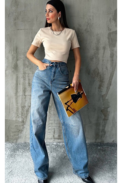 Angel Mia Blue Palazzo Jeans - Belt Buckle and Snow Wash