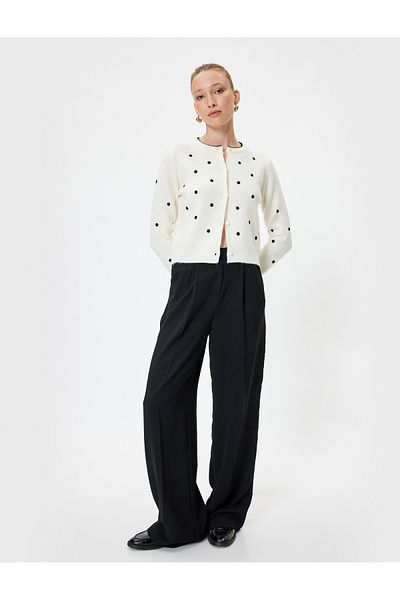 Koton Polka Dot Knitwear Cardigan Round Neck Buttoned Soft Textured