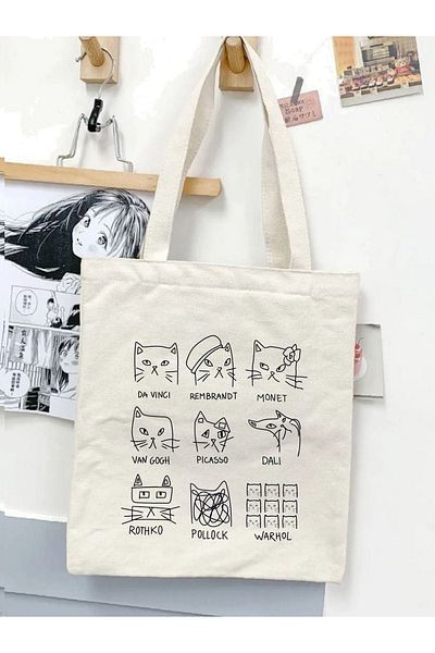 Cemira Σχέδιο Artist Cats - Χοντρή πάνινη τσάντα, ύφασμα Art Cat και τσάντα αγορών