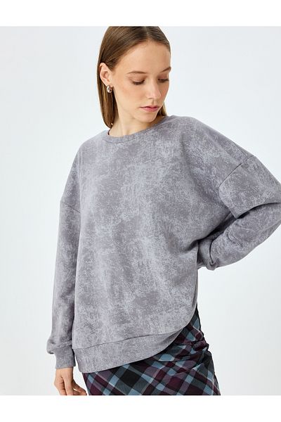 Koton Raised Abstract Printed Oversize Washed Crew Neck Sweatshirt