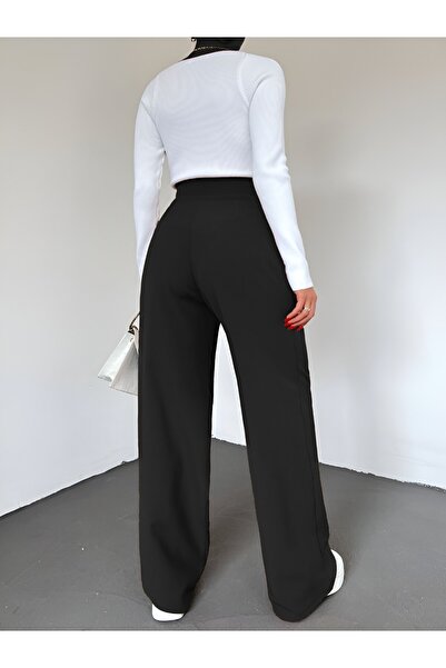 Modamorfo Kalhoty s plisovanými širokými nohavicemi na suchý zip - černé