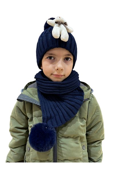 Benittokids 7019 Model Children's Scarf Beanie Set - with Teddy Bear
