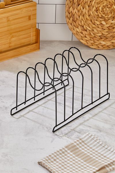 Turkco 6-Compartment Metal Pot Lid Organizer Rack, Stylish Design Kitchen Organizer, Pan & Plate Stand