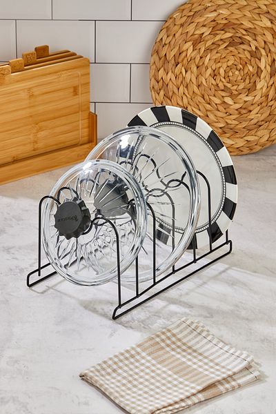Turkco 6-Compartment Metal Pot Lid Organizer Rack, Stylish Design Kitchen Organizer, Pan & Plate Stand