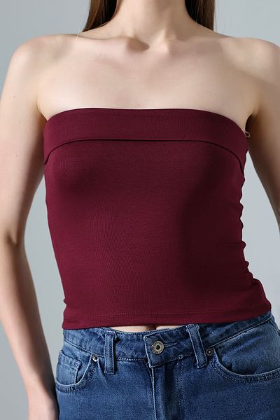Endies 21922 Model Madonna Collar Soft Touch Strapless Blouse - Bordo