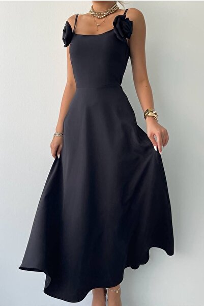 vuvutasarım Чорна сукня-максі без бретелей з аксесуарами у вигляді чорних тро...