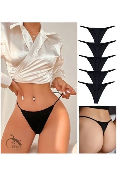 GECKO COLLECTION String Thong Women's Drawstring Elastic Thong 5 Pieces