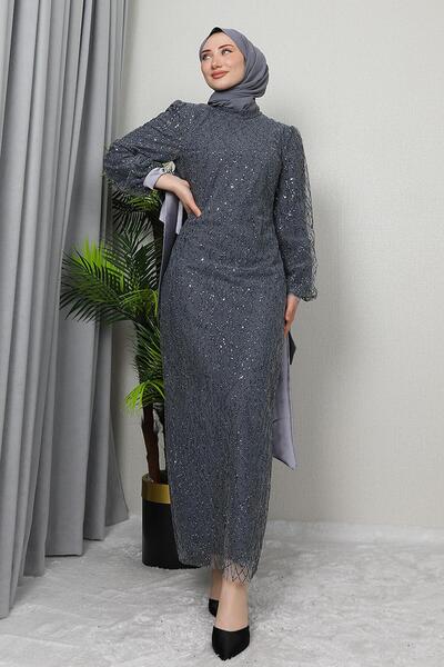 giz astore Dicle Tesettür Elbise Koyu Gri