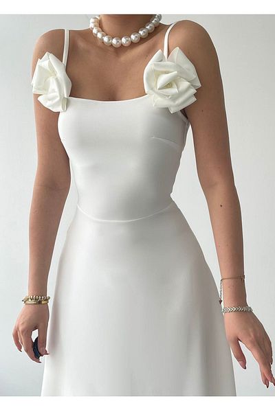 vuvutasarım Bílé Maxi šaty – límec bez ramínek, Růžový doplněk, Strappy Atlas Fabric 258