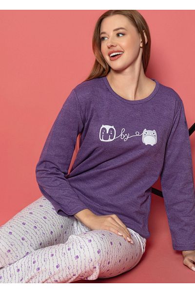 Sude HOMEWEAR ДАМСКИ КОМПЛЕТ ПИЖАМА С ДЪЛЪГ РЪКАВ И ДЕСЕРТ НА БУХАЛ