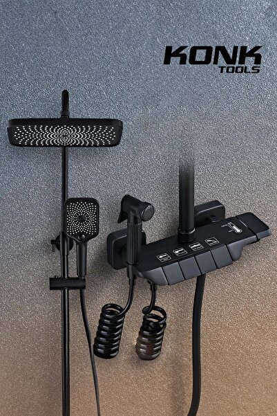 KonkTools Piyano 5 Fonksiyonlu 130 Cm Siyah Banyo Bataryalı Robot Duş Seti Te...