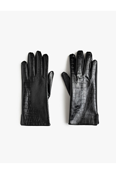 Koton Eldiven Suni Deri Kroko Görünümlü