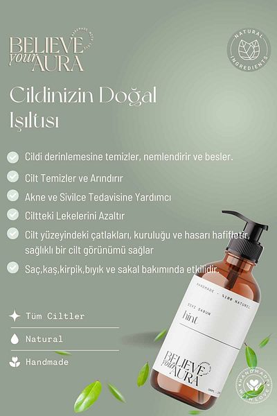 Believe Your Aura 100% Natural Castor Oil Hand and Skin Liquid Soap - E-Vitamin Aloe Vera Shea Butter - 500 ml