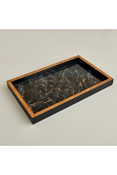 Bella Maison Marmo Dekoratif Cam Tepsi Siyah (22x37 cm)