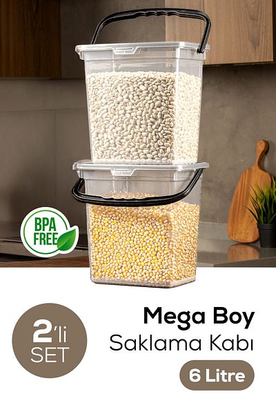 Vienev 6 Liters Mega Size 2 Pack Flour Pulses - with Handles and Clear Storage Boxes
