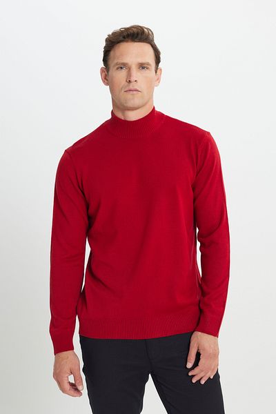 ALTINYILDIZ CLASSICS Red Men's Knitwear Sweater - Half Turtleneck, Standard Fit, Non-Pilling