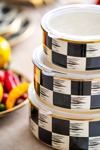 ACAR Qualita King 3-Piece Enamel Storage Set - Checkerboard Decor