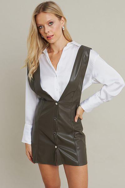 Cool & Sexy Khakifarbenes Damen-Minikleid aus Kunstleder – NH796
