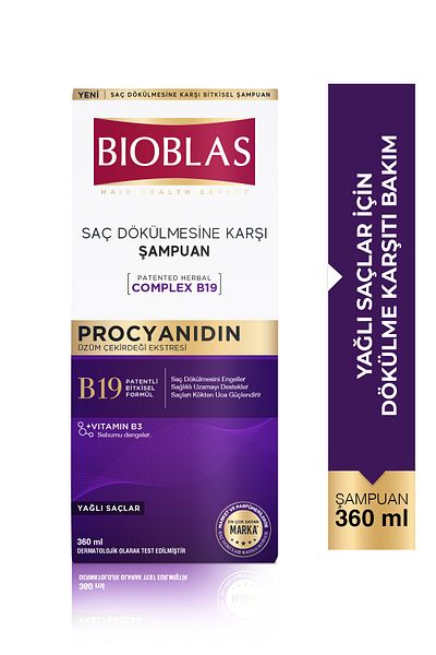 Bioblas Șampon purificator cu procyanidin pentru păr gras 360 ml - împotriva căderii părului și a uleiului