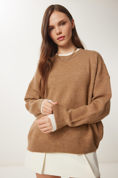 Happiness İstanbul Γυναικείο μπισκότο φούτερ Crew Neck Oversize BV00085