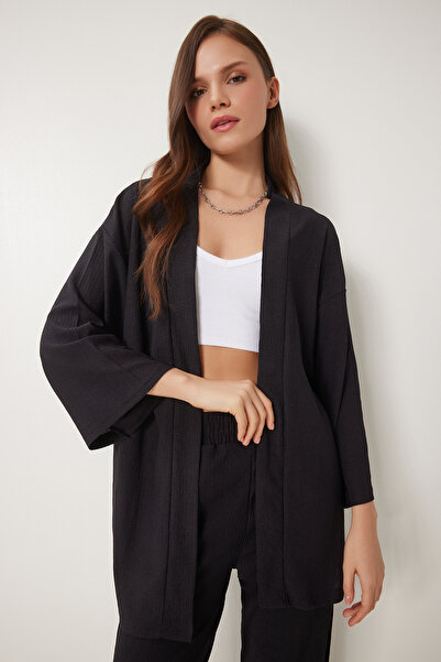 Happiness İstanbul Női fekete kimonó nadrág kötött szett BY00050