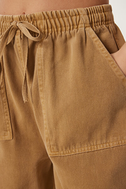 Happiness İstanbul Women's Camel Pale Effect Wide Leg Denim Palazzo Pants Mx00179