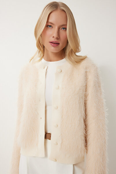Happiness İstanbul Γυναικεία Κρέμα Πλεκτή Ζακέτα MX00180
