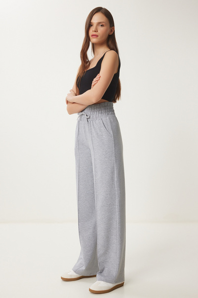 Happiness İstanbul Graue Basic-Strick-Jogginghose mit Taschen für Damen XR00018