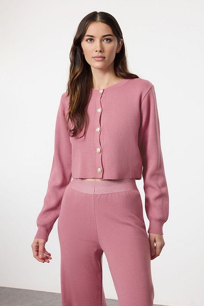 Trendyol Collection Pink Crop Knitwear Bottom-Top Suit Twoaw25Au00026