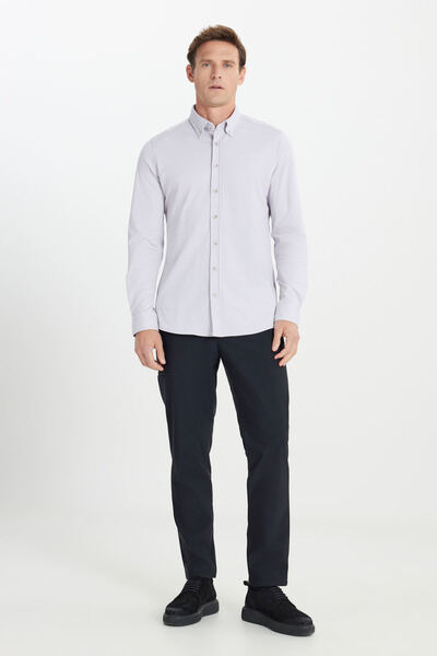 ALTINYILDIZ CLASSICS Чоловічий сірий комфортний приталений комір на ґудзиках бавовняний Гомлек