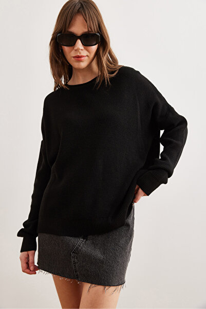 Olalook Women's Black Collar Detailed Slit Knitwear Sweater Kzk- 19000931