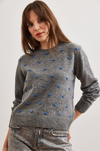 Olalook Women's Gray Pompom Sweater - Kzk- 19000923