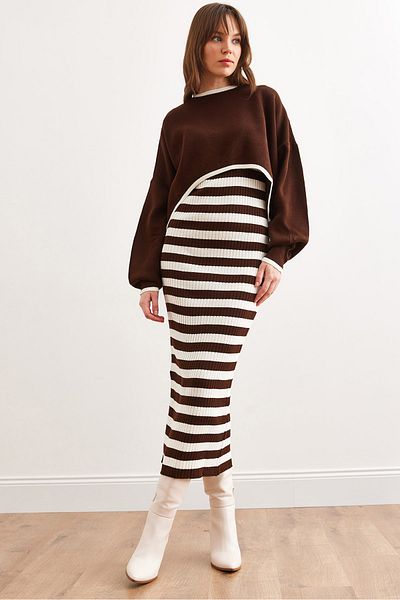 Olalook Brown Knitwear Sweater and Dress Set - Tkm- 19000237