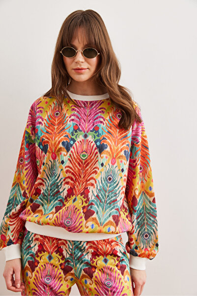 Olalook Дамски широк суитшърт с мека текстура и многоцветен основен бор - 19000457