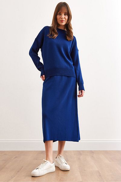 Olalook Navy Blue Knitwear Sweater and Skirt Set - Tkm- 19000328