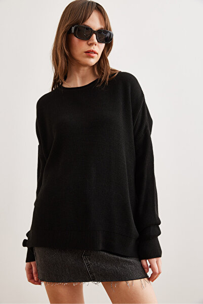 Olalook Women's Black Collar Detailed Slit Knitwear Sweater Kzk- 19000931