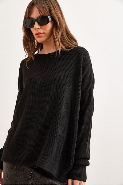 Olalook Pulover de damă cu guler negru cu desfășurare detaliată KZK- 19000931