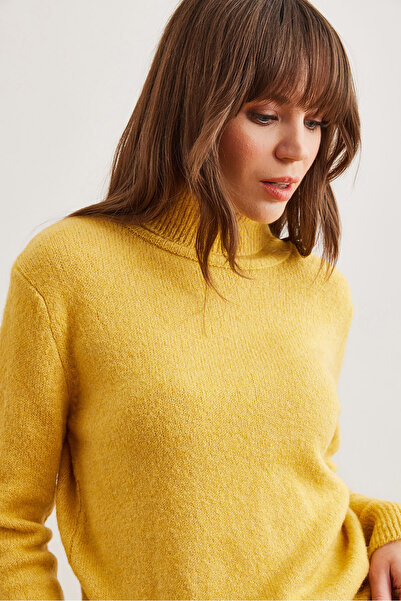 Olalook Women's Mustard Turtleneck Soft Textured Sweater Kzk- 19000905