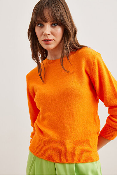 Olalook Γυναικείο Πορτοκαλί Μπλουζάκι με Στρογγυλή Λαιμόκοψη και Μαλακή Υφή Basic Triko Καζάκα KZK-19000845