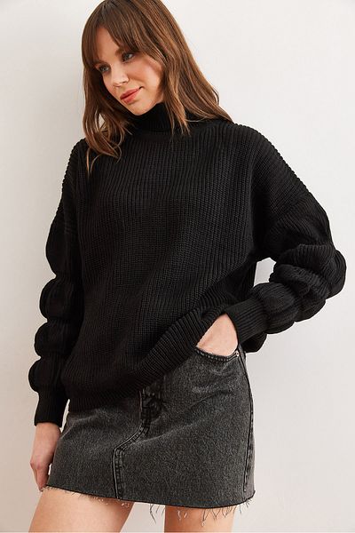 Olalook Pulover de damă cu mâneci negre, cu guler rotit, KZK- 19000927