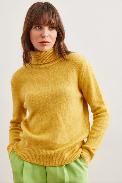 Olalook Women's Mustard Turtleneck Soft Textured Sweater Kzk- 19000905